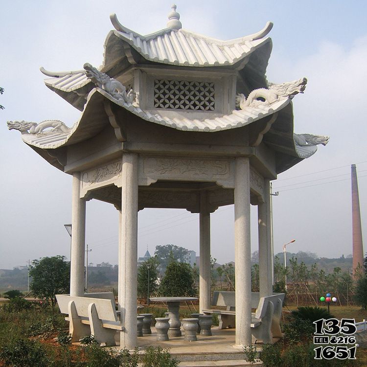 涼亭雕塑-雙層新款鏤空石涼亭公園戶外景觀雕塑 涼亭雕塑-雙層新款鏤空石涼亭公園戶外景觀雕塑高清圖片