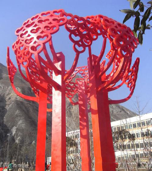 樹葉雕塑-廣場不銹鋼心形樹葉大樹雕塑 樹葉雕塑-廣場不銹鋼心形樹葉大樹雕塑高清圖片