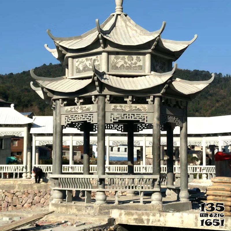 涼亭雕塑-戶外雙層雕刻花紋園林裝飾青石涼亭 涼亭雕塑-戶外雙層雕刻花紋園林裝飾青石涼亭