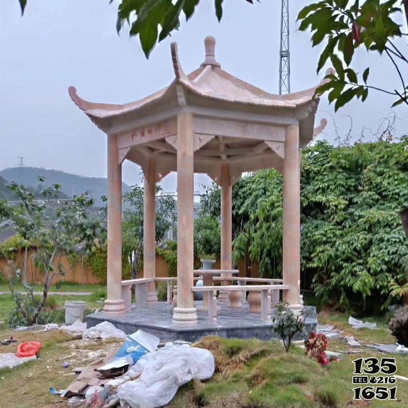 涼亭雕塑-景區戶外仿古建晚霞紅六角休息涼亭 涼亭雕塑-景區戶外仿古建晚霞紅六角休息涼亭高清圖片