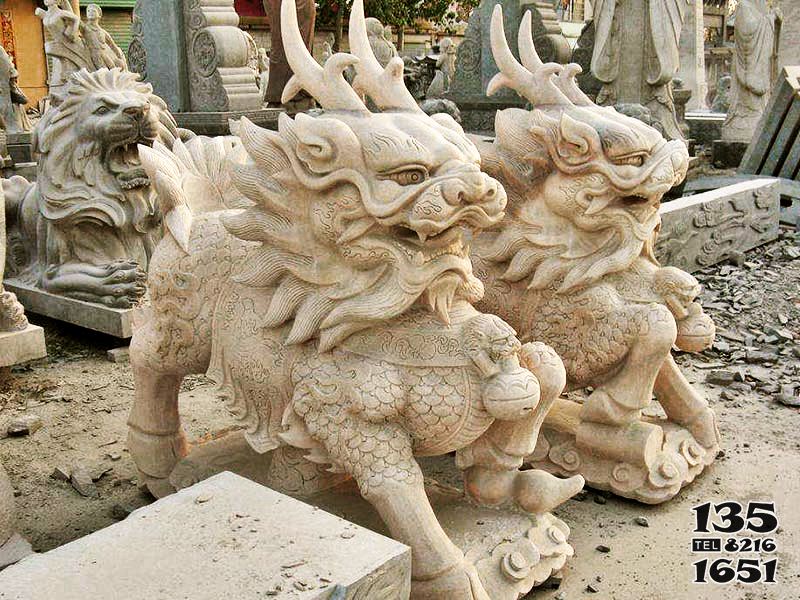 麒麟雕塑-庭院門口大理石石雕神獸麒麟雕塑 麒麟雕塑-庭院門口大理石石雕神獸麒麟雕塑高清圖片
