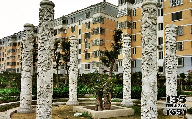 龍柱雕塑-小區花園擺放大理石浮雕龍柱 龍柱雕塑-小區花園擺放大理石浮雕龍柱高清圖片