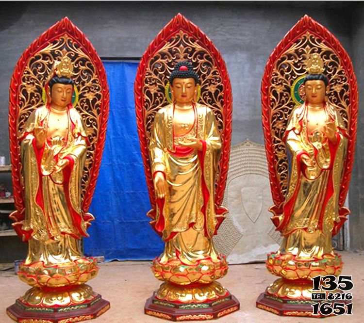 三圣雕塑-寺廟大型神佛景觀玻璃鋼彩繪三圣雕塑 三圣雕塑-寺廟大型神佛景觀玻璃鋼彩繪三圣雕塑高清圖片