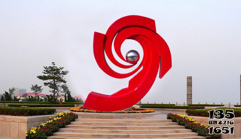 海浪浪花雕塑-花園裝飾擺放紅色不銹鋼噴漆創(chuàng)意海浪浪花雕塑