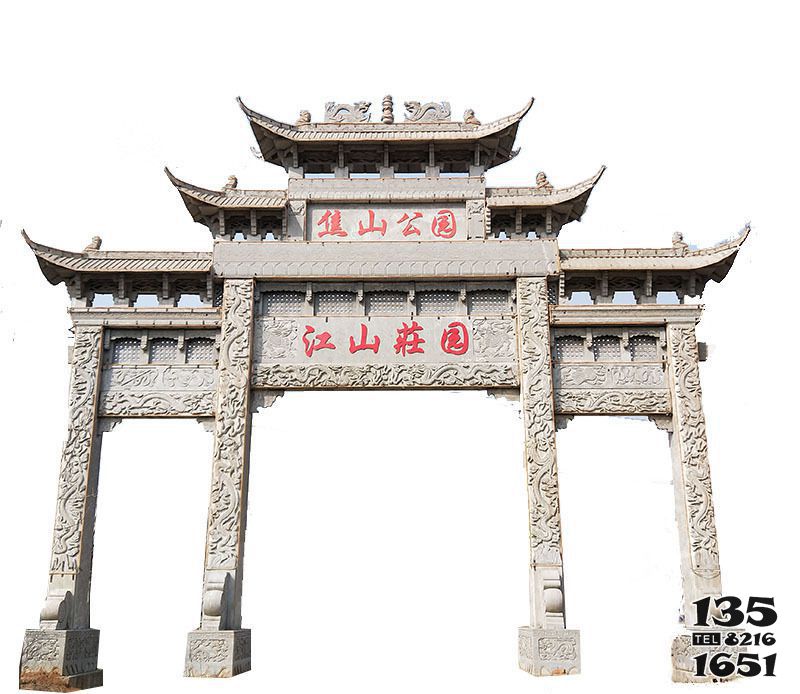 牌坊雕塑-園林景區(qū)出入口三門樓斗拱牌坊石雕 牌坊雕塑-園林景區(qū)出入口三門樓斗拱牌坊石雕高清圖片