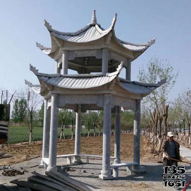 涼亭雕塑-景區公園擺放雙層新款大理石涼亭雕塑 涼亭雕塑-景區公園擺放雙層新款大理石涼亭雕塑高清圖片