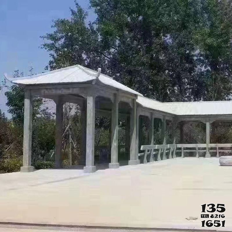 涼亭雕塑-醫(yī)院花園擺放青石仿古長(zhǎng)廊座椅涼亭雕塑