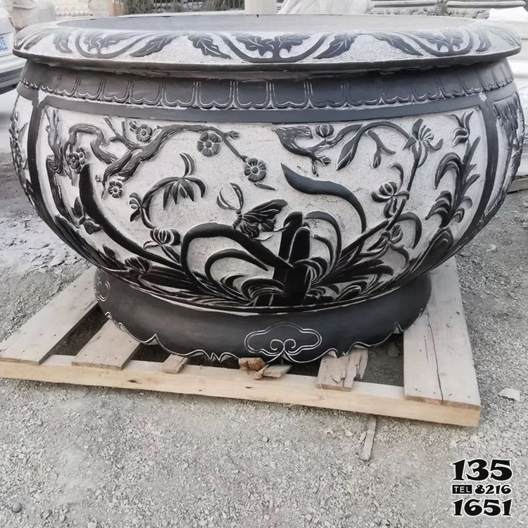 花盆雕塑-大型浮雕菊花青石石雕庭院花盆雕塑 花盆雕塑-大型浮雕菊花青石石雕庭院花盆雕塑高清圖片
