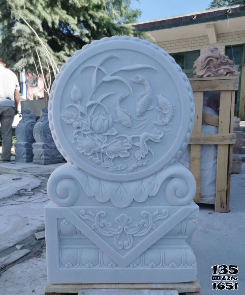 抱鼓石門墩雕塑-大理石荷花抱鼓石門墩庭院門口擺件 抱鼓石門墩雕塑-大理石荷花抱鼓石門墩庭院門口擺件高清圖片
