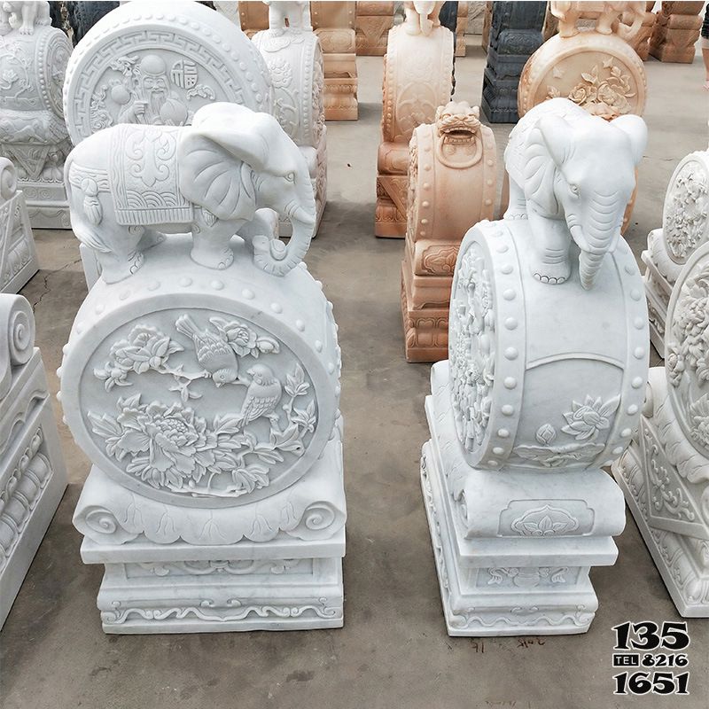 抱鼓石門墩雕塑-漢白玉吉祥小象庭院門口擺放仿古抱鼓石雕 抱鼓石門墩雕塑-漢白玉吉祥小象庭院門口擺放仿古抱鼓石雕高清圖片