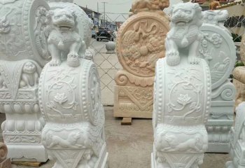 抱鼓石門墩雕塑-景區廣場漢白玉獅子石鼓石雕門墩抱鼓石