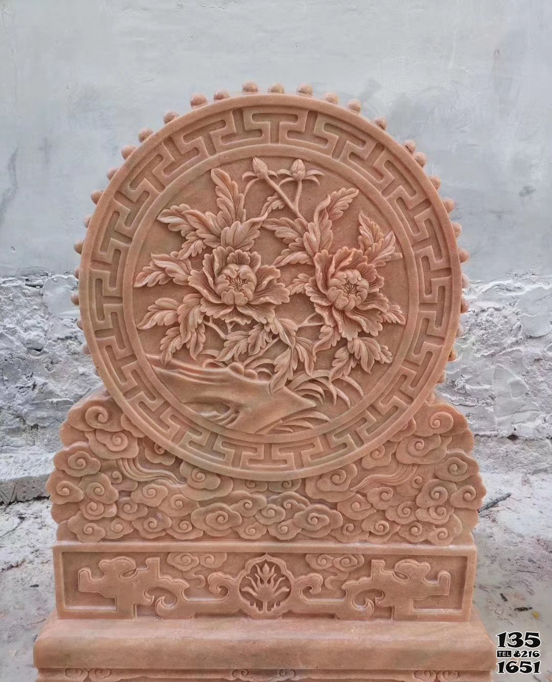 抱鼓石門墩雕塑-庭院晚霞紅牡丹花浮雕石門墩 抱鼓石門墩雕塑-庭院晚霞紅牡丹花浮雕石門墩