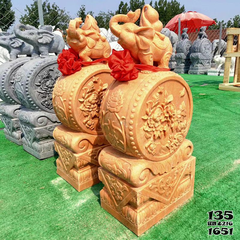 抱鼓石門墩雕塑-晚霞紅大象富貴滿堂石鼓 家用庭院門口裝飾擺件抱鼓石 抱鼓石門墩雕塑-晚霞紅大象富貴滿堂石鼓 家用庭院門口裝飾擺件抱鼓石高清圖片