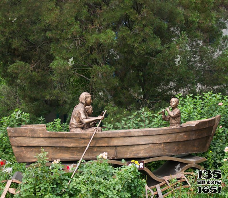 船雕塑-公園小區園林擺放鑄銅一家三口黃銅船雕塑 船雕塑-公園小區園林擺放鑄銅一家三口黃銅船雕塑高清圖片