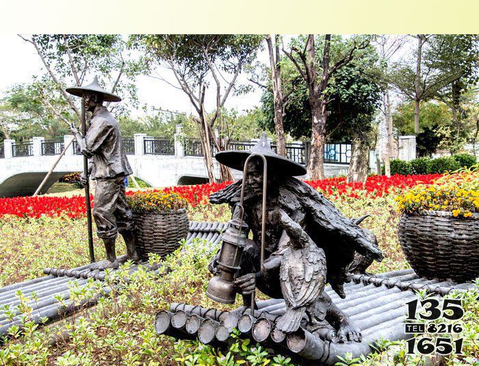 打漁雕塑-景區公園人物老翁和漁夫劃竹排捕魚鑄造青銅雕塑 打漁雕塑-景區公園人物老翁和漁夫劃竹排捕魚鑄造青銅雕塑
