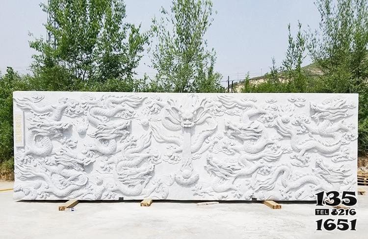 九龍壁雕塑-公園園林漢白玉九龍壁石雕 九龍壁雕塑-公園園林漢白玉九龍壁石雕高清圖片