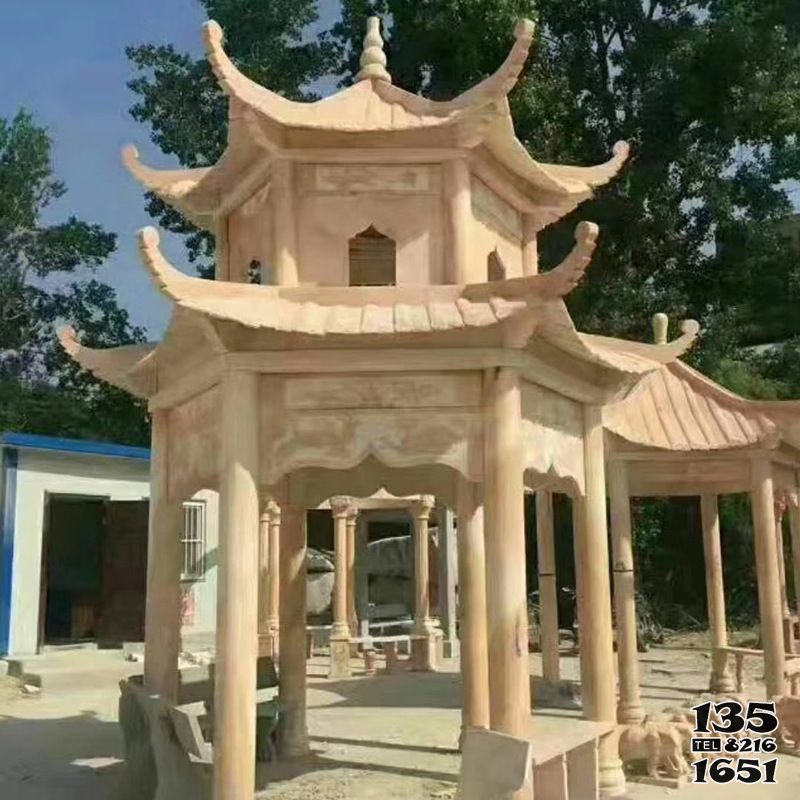 涼亭雕塑-大型晚霞紅雕刻花紋雙層頂休閑涼亭雕塑 涼亭雕塑-大型晚霞紅雕刻花紋雙層頂休閑涼亭雕塑高清圖片