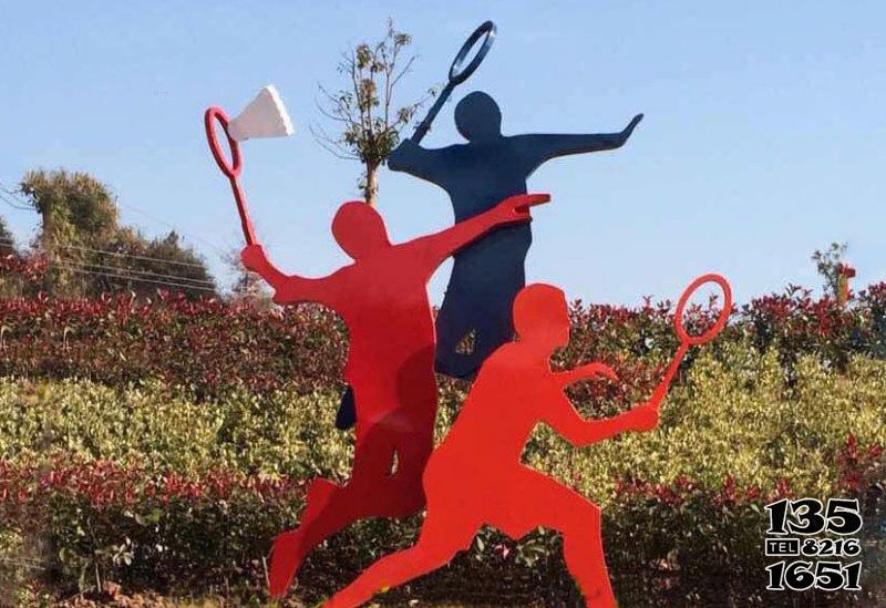 羽毛球雕塑-彩繪不銹鋼打羽毛球剪影人物體育場擺放雕塑 羽毛球雕塑-彩繪不銹鋼打羽毛球剪影人物體育場擺放雕塑