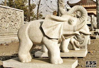 大象雕塑-庭院寺廟大型大理石石雕抬起鼻子的大象雕塑