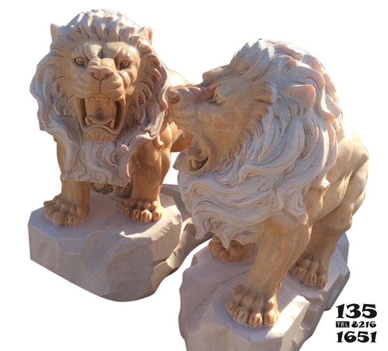 獅子雕塑-景區創意晚霞紅一對怒吼的獅子雕塑 獅子雕塑-景區創意晚霞紅一對怒吼的獅子雕塑高清圖片