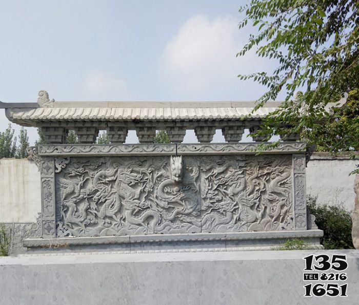 九龍壁雕塑-古代園林九龍壁石浮雕影壁 九龍壁雕塑-古代園林九龍壁石浮雕影壁高清圖片