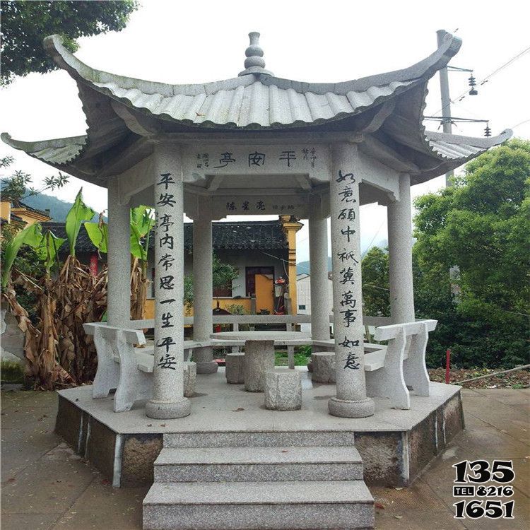 涼亭雕塑-寺廟景區戶外裝飾六角休息座椅涼亭石雕 涼亭雕塑-寺廟景區戶外裝飾六角休息座椅涼亭石雕高清圖片