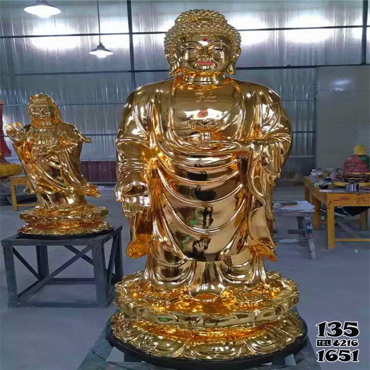 三圣雕塑-不銹鋼噴金烤漆鏡面寺廟三圣雕塑 三圣雕塑-不銹鋼噴金烤漆鏡面寺廟三圣雕塑高清圖片