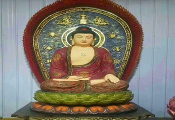 三寶佛雕塑-玻璃鋼彩繪廟宇大型神佛三寶佛雕塑