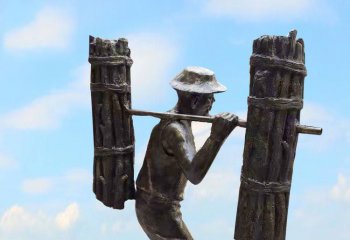 老人雕塑-古代銅雕鄉村挑柴的老人雕塑、