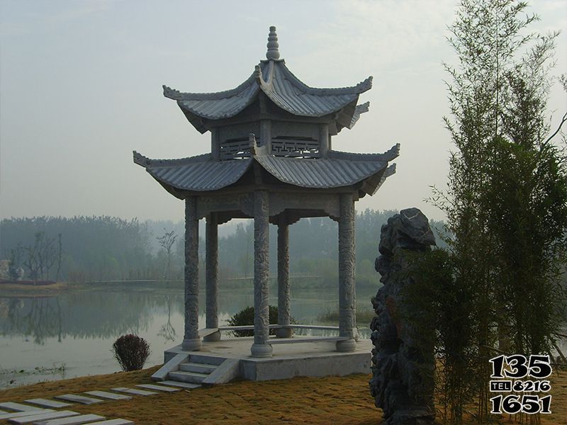 涼亭雕塑-景區湖擺放雙層青石仿古建涼亭雕塑 涼亭雕塑-景區湖擺放雙層青石仿古建涼亭雕塑高清圖片