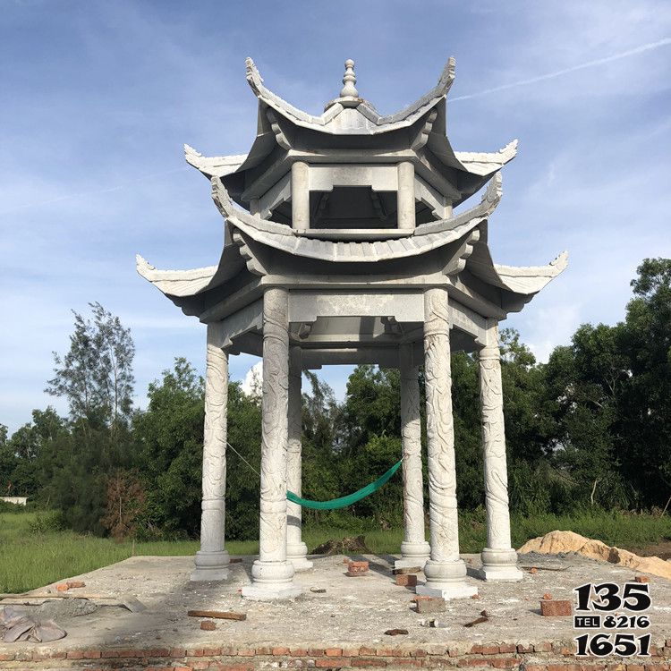 涼亭雕塑-小區村莊戶外休息雙層青石涼亭雕塑 涼亭雕塑-小區村莊戶外休息雙層青石涼亭雕塑高清圖片