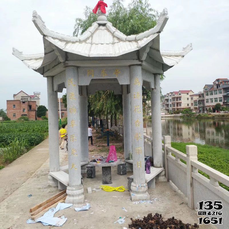 涼亭雕塑-城市河道邊擺放大理石休息觀景仿古建涼亭雕塑 涼亭雕塑-城市河道邊擺放大理石休息觀景仿古建涼亭雕塑高清圖片