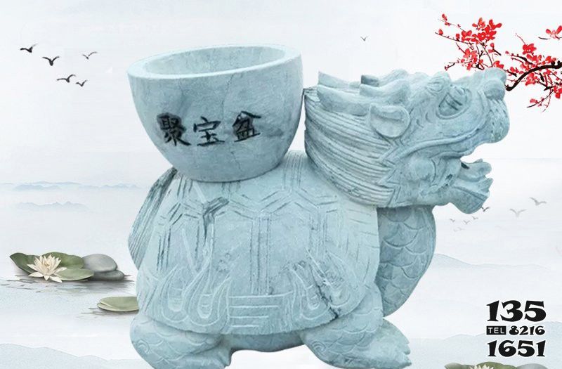 龍龜雕塑-公園里擺放的帶聚寶盆的漢白玉石雕創意龍龜雕塑 龍龜雕塑-公園里擺放的帶聚寶盆的漢白玉石雕創意龍龜雕塑高清圖片