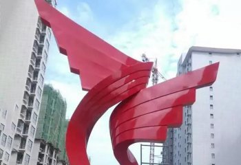 彩帶雕塑-別墅商廈不銹鋼紅色翅膀彩帶雕塑