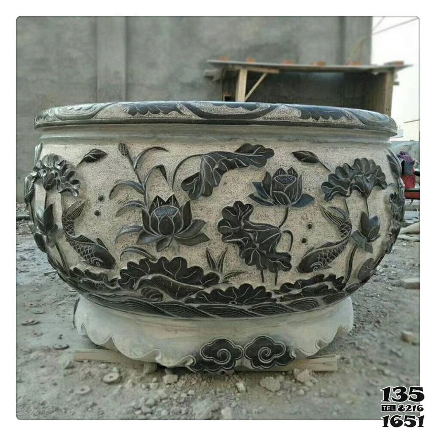 花盆雕塑-青石浮雕荷花戶外庭院花盆雕塑 花盆雕塑-青石浮雕荷花戶外庭院花盆雕塑高清圖片