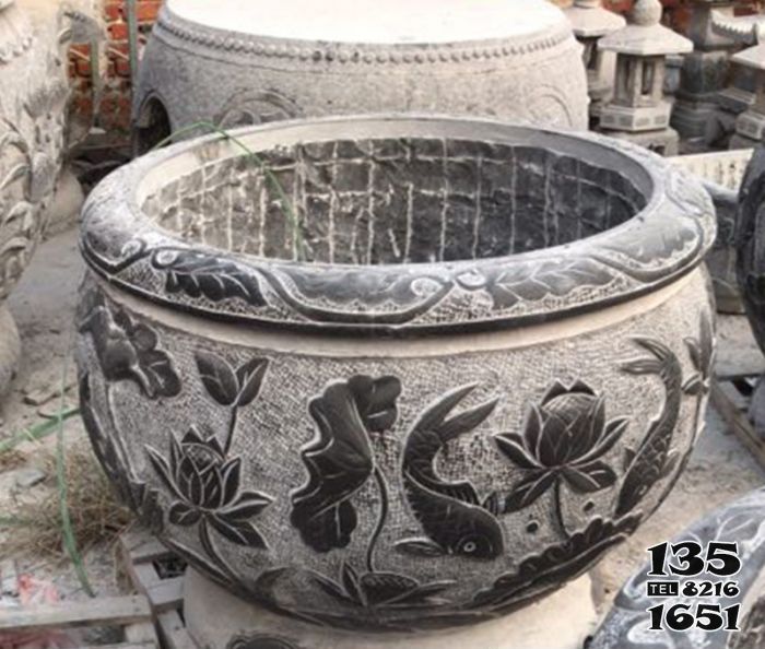 缸雕塑-庭院荷花鯉魚浮雕缸雕塑 缸雕塑-庭院荷花鯉魚浮雕缸雕塑高清圖片