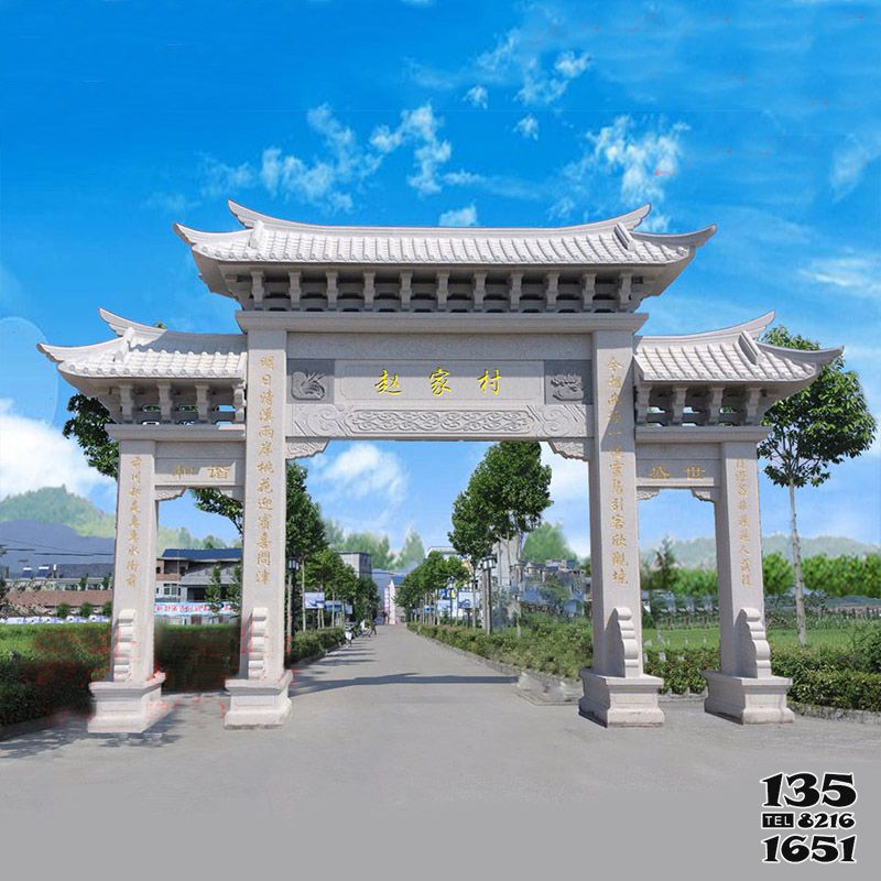 牌坊雕塑-新農(nóng)村建設(shè)三間四柱漢白玉石牌樓 牌坊雕塑-新農(nóng)村建設(shè)三間四柱漢白玉石牌樓