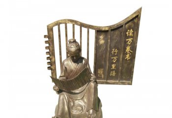 讀書雕塑-庭院銅雕認真看書的古代園林景觀讀書雕塑