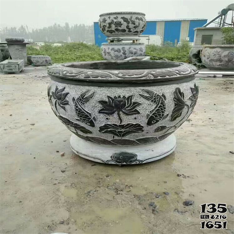 花盆雕塑-庭院青石石雕雙魚蓮花花盆雕塑 花盆雕塑-庭院青石石雕雙魚蓮花花盆雕塑高清圖片
