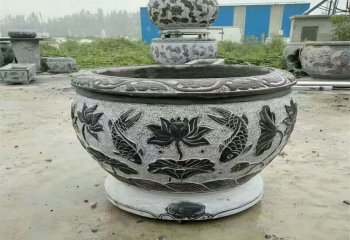 花盆雕塑-庭院青石石雕雙魚蓮花花盆雕塑