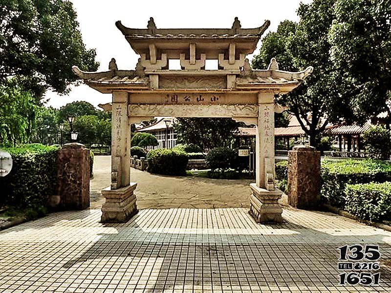 牌坊雕塑-公園擺放花崗巖單門石牌坊 牌坊雕塑-公園擺放花崗巖單門石牌坊高清圖片