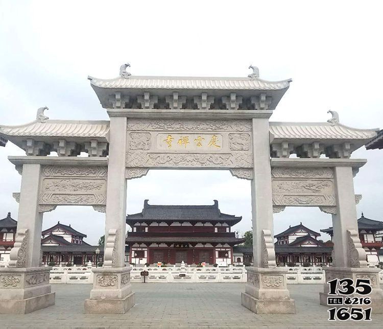 牌坊雕塑-寺廟門前大理石浮雕三門牌樓石雕 牌坊雕塑-寺廟門前大理石浮雕三門牌樓石雕高清圖片