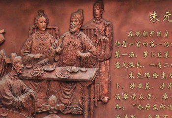 朱元璋雕塑-城市花園廣場浮雕朱元璋宴請官員古代人物紫銅雕塑