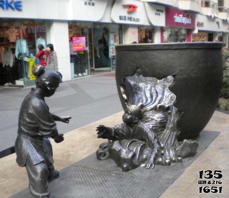 缸雕塑-步行街司馬光砸缸小品銅雕缸雕塑 缸雕塑-步行街司馬光砸缸小品銅雕缸雕塑高清圖片