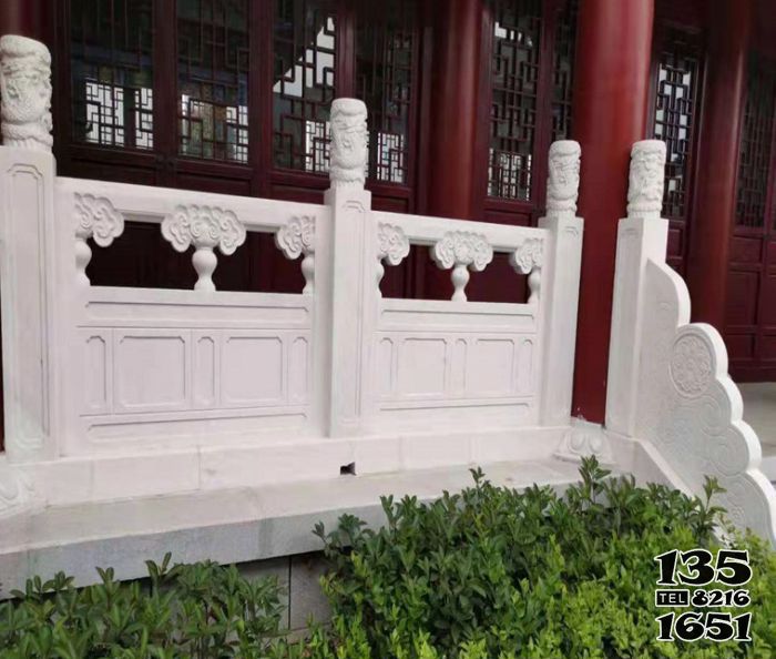 欄桿欄板雕塑-寺院臺階漢白玉扶手欄桿欄板雕塑高清圖片