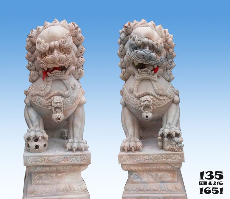 獅子雕塑-大理石石雕寺院庭院獅子雕塑 獅子雕塑-大理石石雕寺院庭院獅子雕塑高清圖片