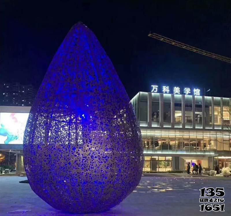 水滴雕塑-不銹鋼鏤空戶外鐵藝照明紫色燈光水滴雕塑 水滴雕塑-不銹鋼鏤空戶外鐵藝照明紫色燈光水滴雕塑高清圖片