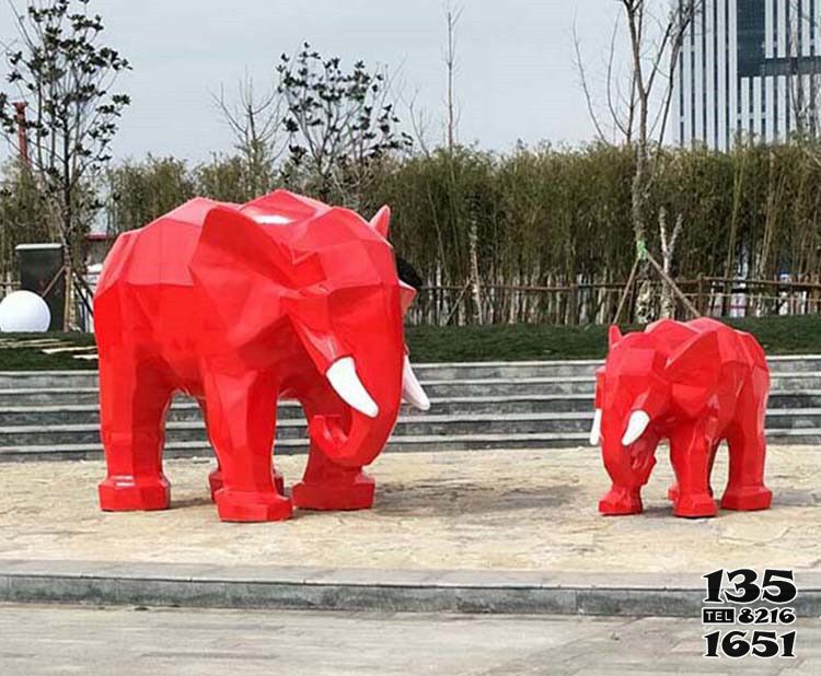大象雕塑-公園景區大象景觀玻璃鋼彩繪紅色幾何大象雕塑 大象雕塑-公園景區大象景觀玻璃鋼彩繪紅色幾何大象雕塑高清圖片