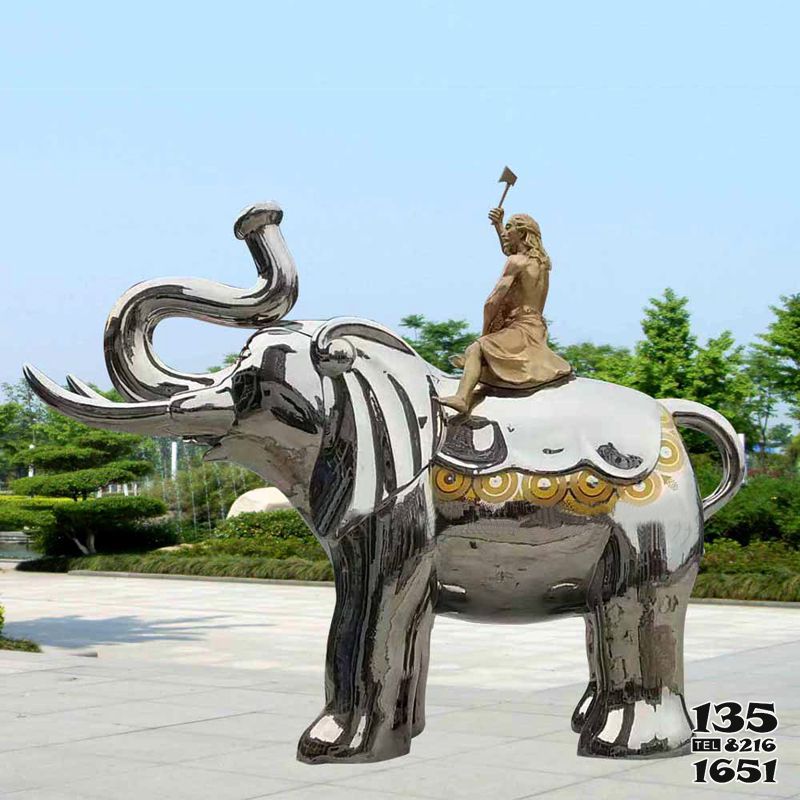 大象雕塑-廣場不銹鋼創意鏡面女孩騎著大象雕塑 大象雕塑-廣場不銹鋼創意鏡面女孩騎著大象雕塑高清圖片