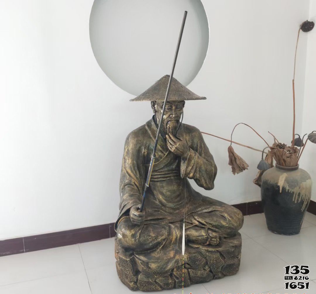 釣魚雕塑-學(xué)院湖邊擺放彩繪姜太公釣魚人物銅雕 釣魚雕塑-學(xué)院湖邊擺放彩繪姜太公釣魚人物銅雕